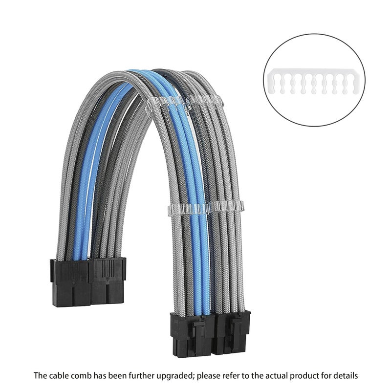 Formulamod Sleeve Extension Power Supply Cable Kit 18AWG ATX 24P+ EPS 8-P+PCI-E8-P with Combs for PSU to Motherboard/GPU Fm-NCK3 (Silver Grey Sky Blue) - Image 2